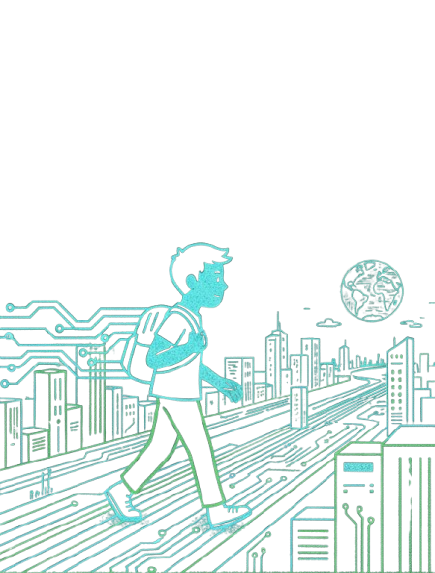 Software Developer Walking in a Digital City